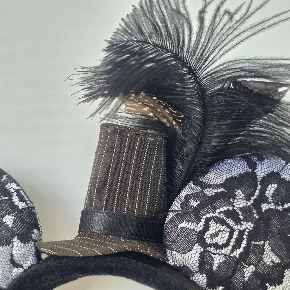 Headband Disney Parks Limited Lace Minnie Mouse Ears Top Hat Feathers